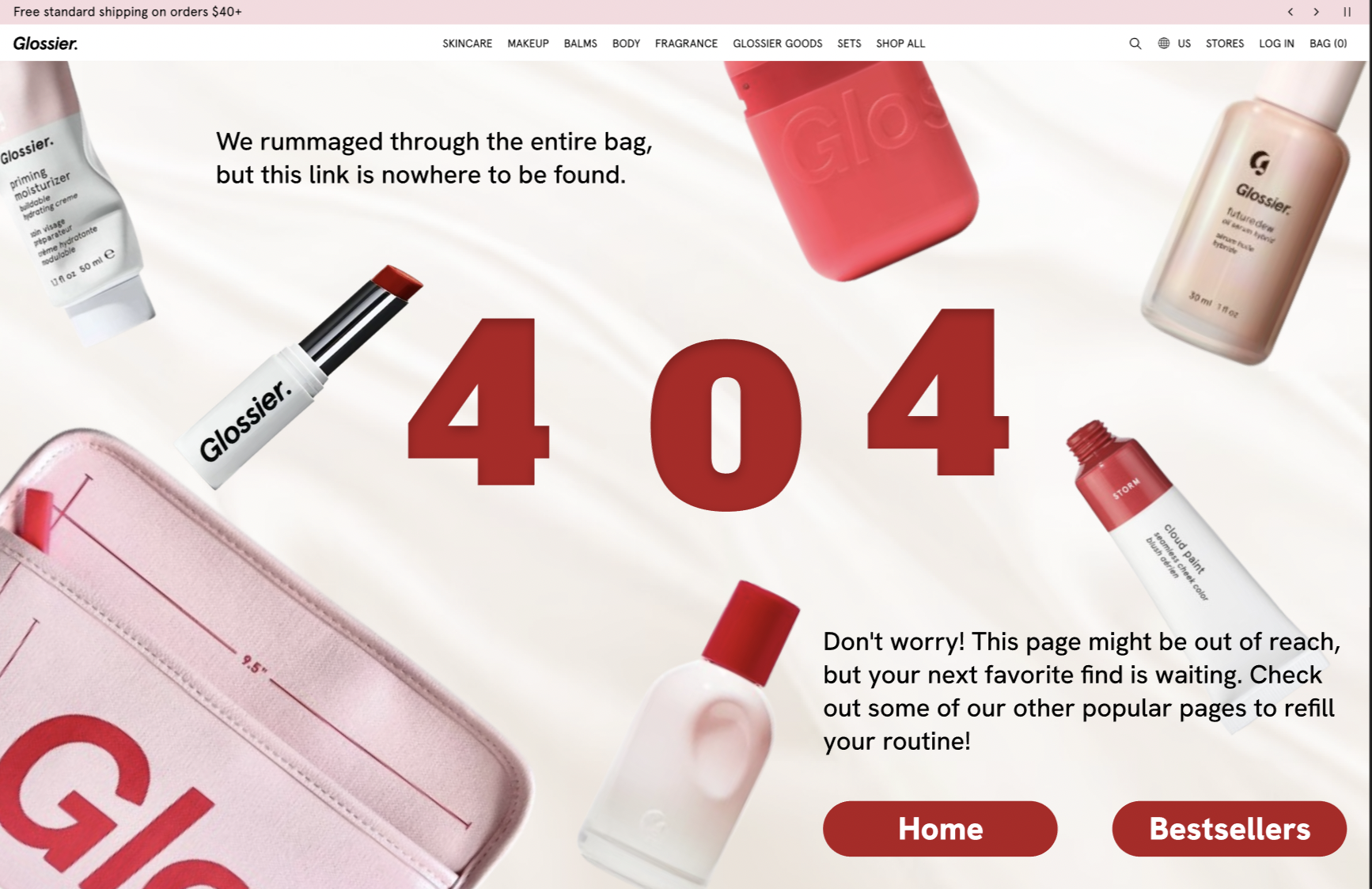 Glossier 404 page redesign concept