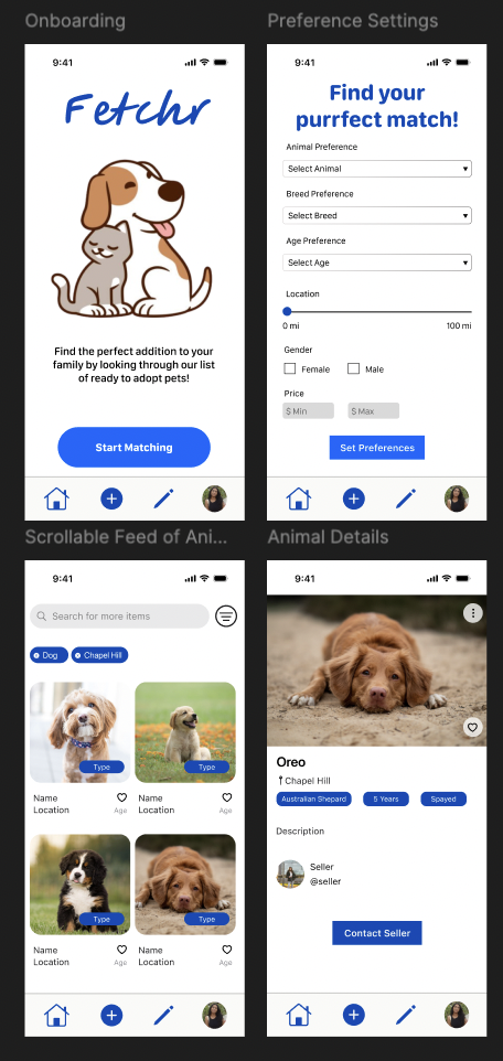 Fetchr — pet adoption app concept