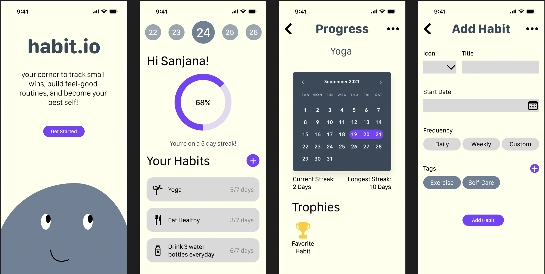 habit.io — habit tracking app concept