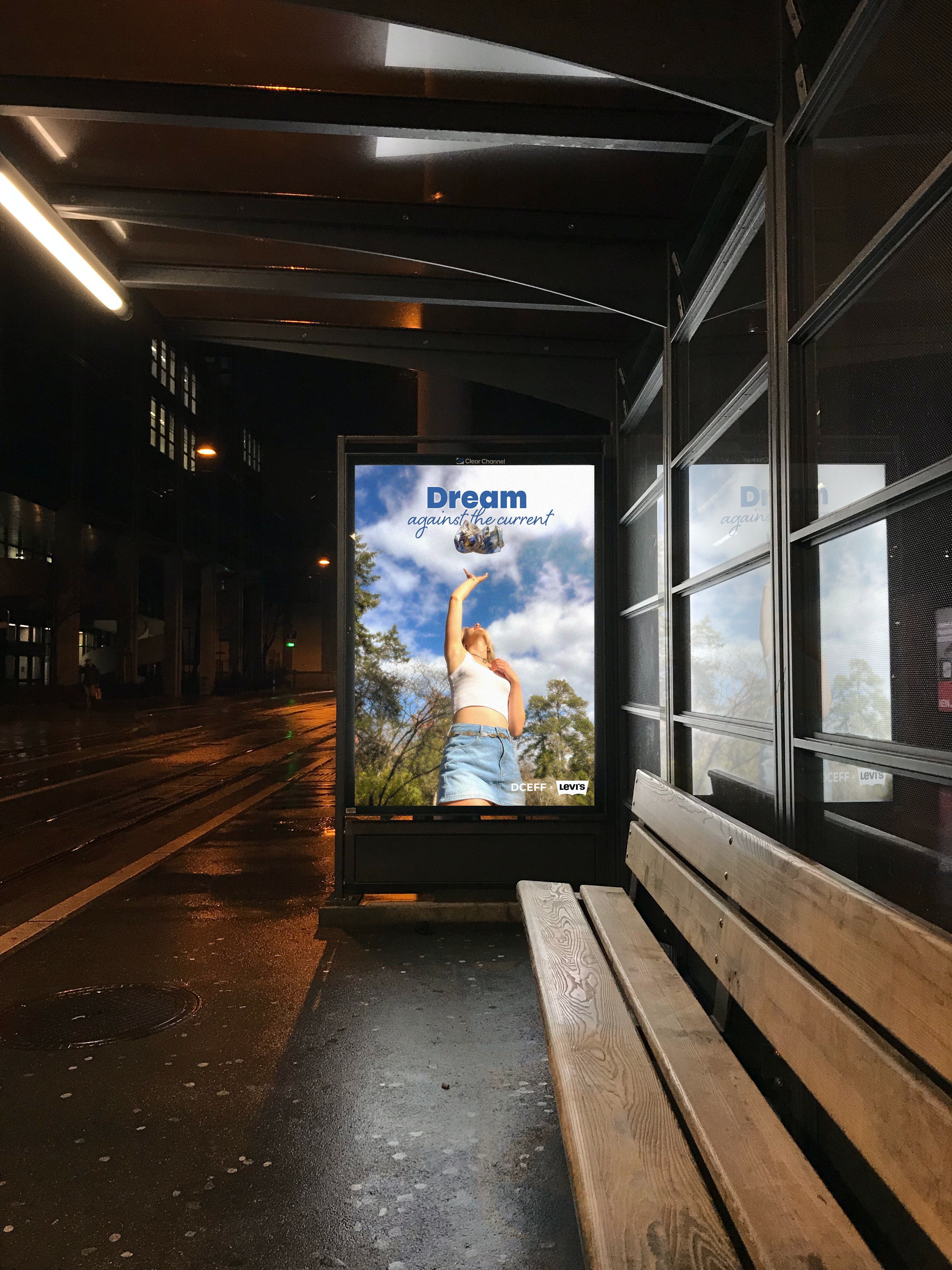 Campaign poster in bus stop mockup