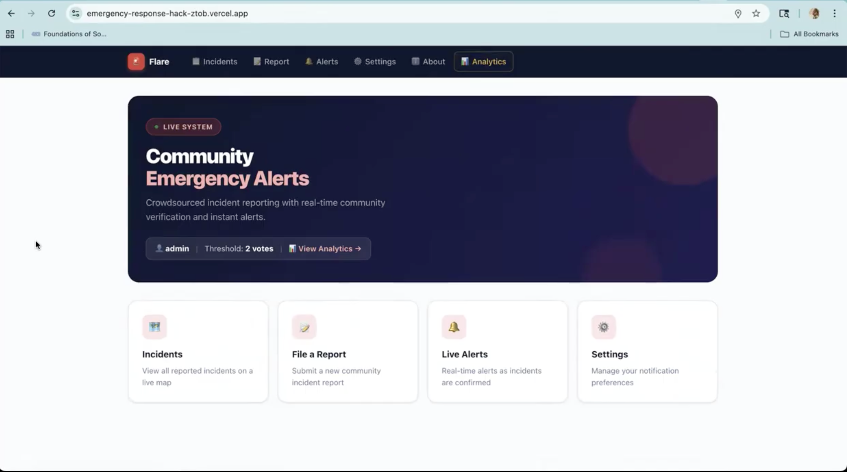 Flare — Community Emergency Alerts platform shown on a laptop