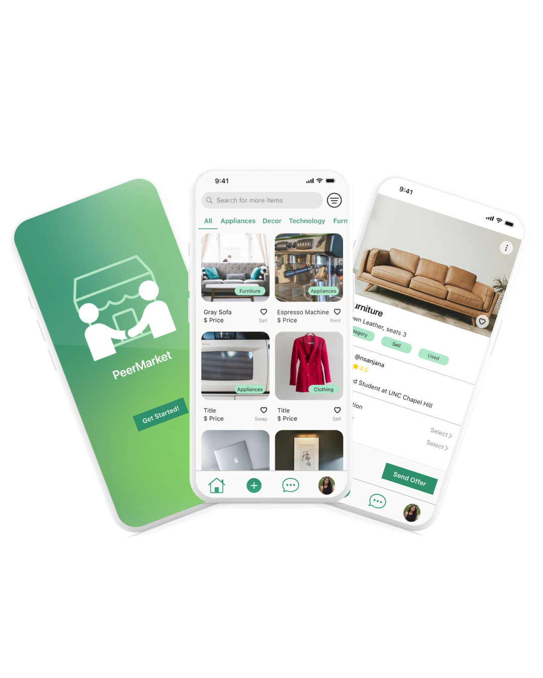 PeerMarket app screens