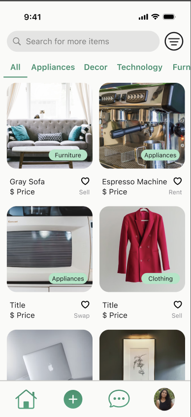 Browsing feed with category filters