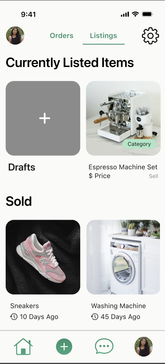 Active listings and sold items management