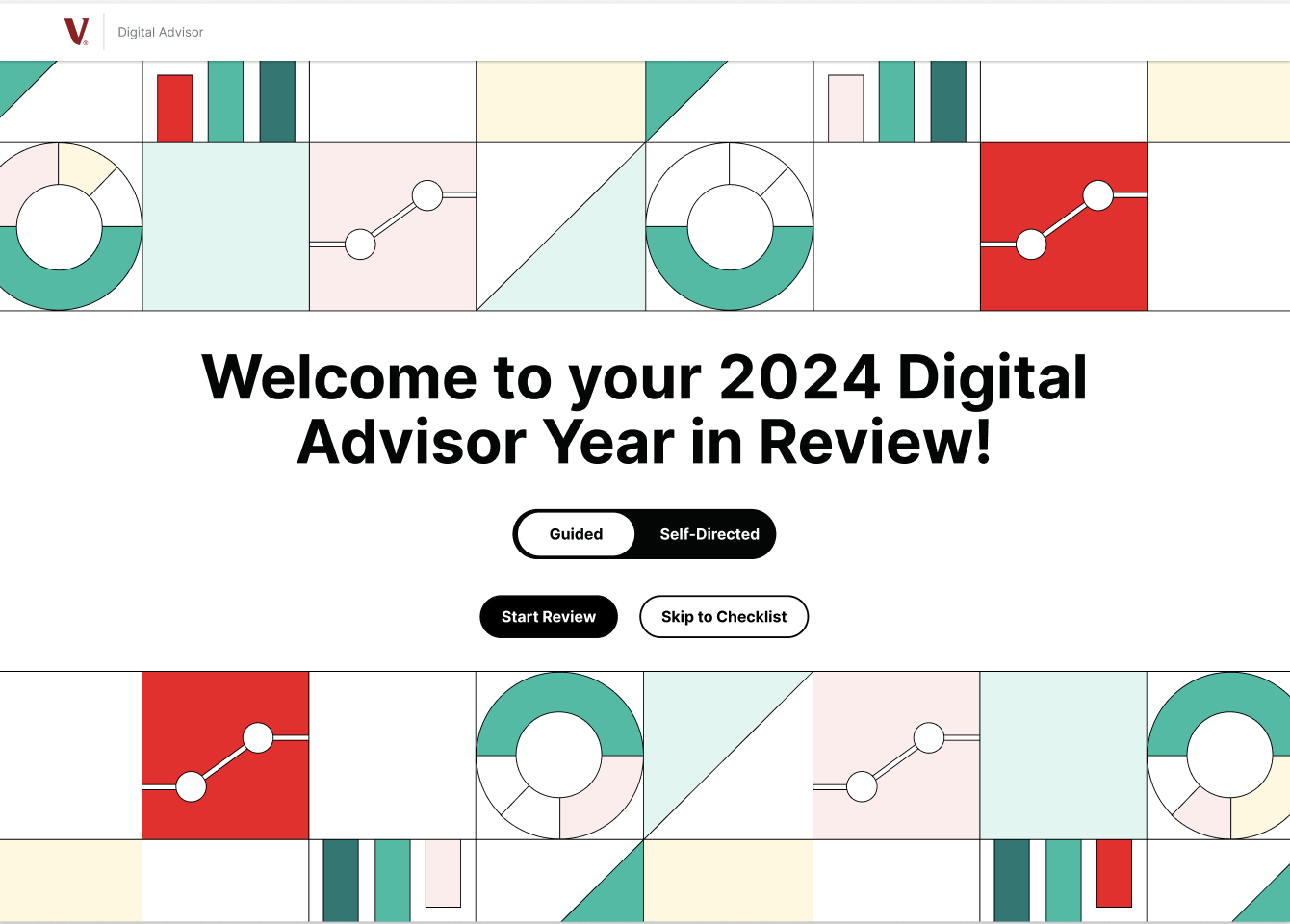 Vanguard Year in Review — redesigned welcome screen showing the Guided/Self-Directed toggle
